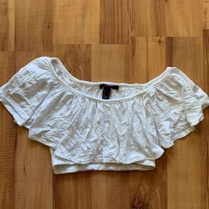 White Flowy Off the Shoulder Crop Top